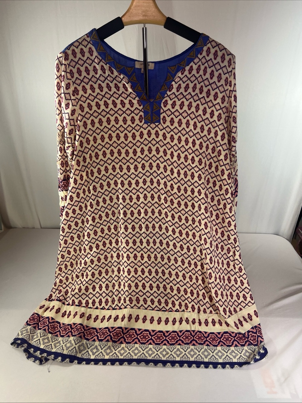Umgee Boho Geometric Tunic Blouse Large Womens L 3/4 Sleeve Diamond Print Top